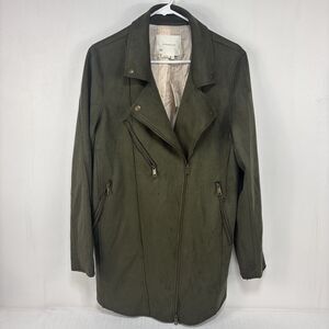 Anthropologie Women's Ripley Sueded Longline Moto‎ Jacket Color Olive Size M NWT